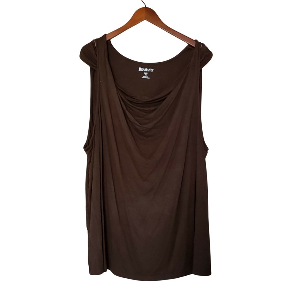 Roaman's Tank Top Womens Plus 30 Brown Cowl Neck Sleeveless Tunic Jersey Casual